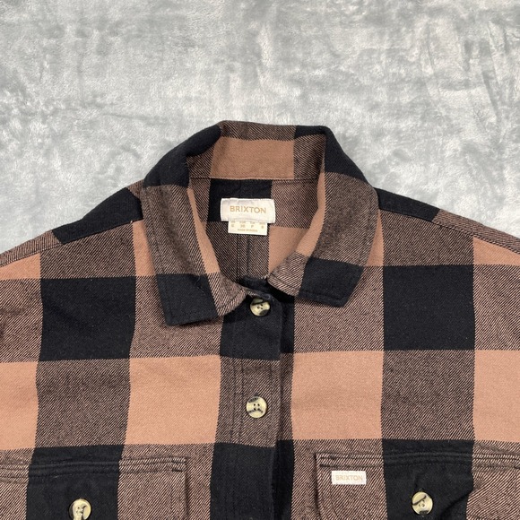 Brixton Buffalo Womens Cropped Plaid Flannel Shirt Brown Black Button Up Size S - Picture 3 of 9